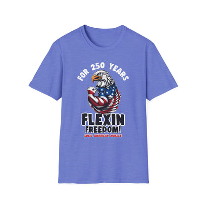 Solid American Muscle - For 250 Years Flexin Freedom! - USA Eagle 4th of July T-Shirt