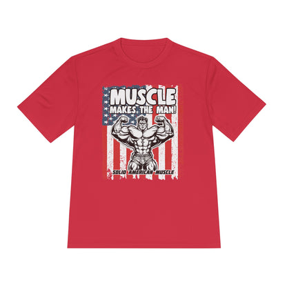 Solid American Muscle - Muscle Makes the Man - USA Flag Moisture Wicking T-Shirt