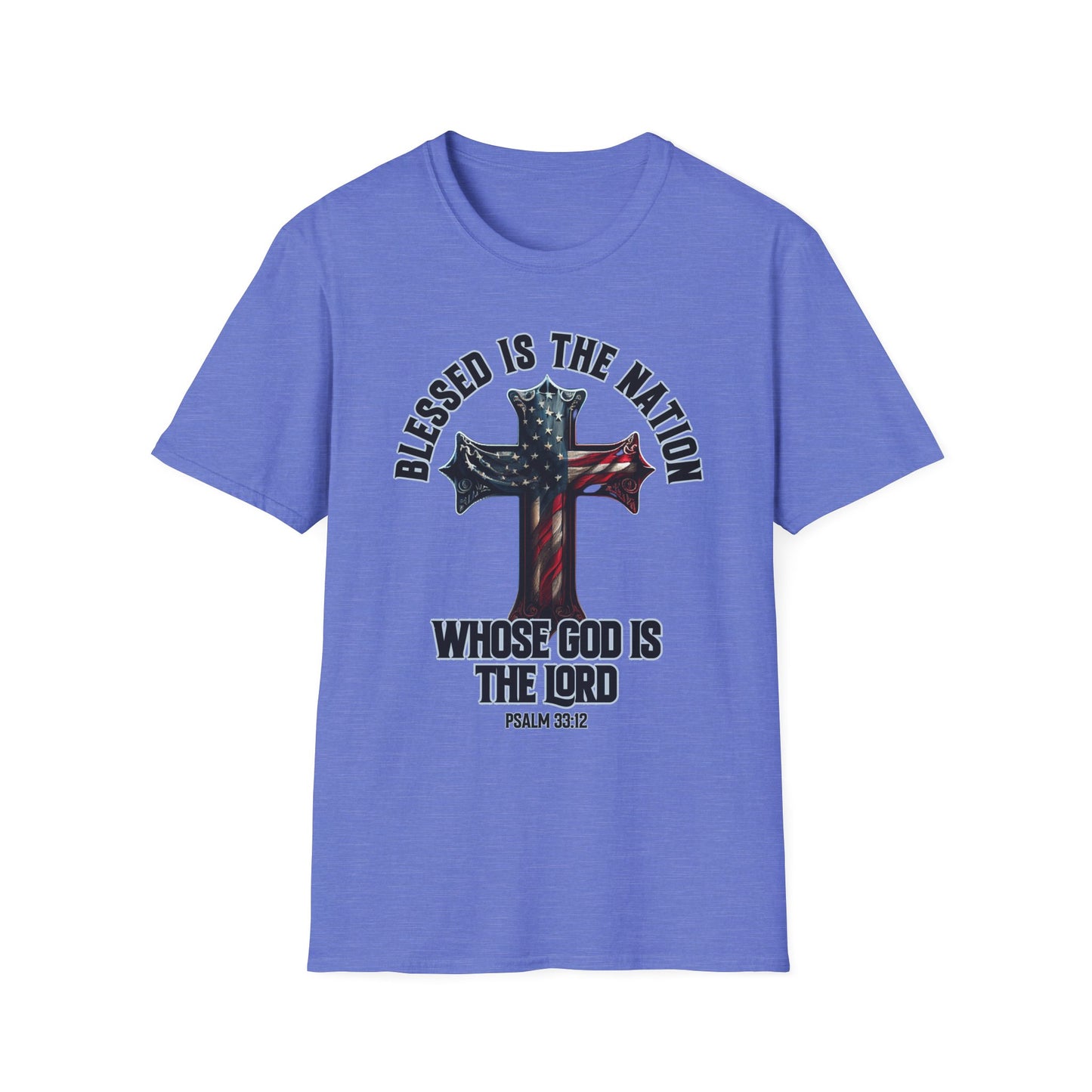 Patriot Collection - Blessed Is The Nation, Whose God Is The Lord (Psalm 33:12) - American Cross T-Shirt