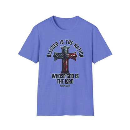 Patriot Collection - Blessed Is The Nation, Whose God Is The Lord (Psalm 33:12) - American Cross T-Shirt