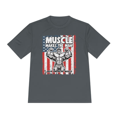 Solid American Muscle - Muscle Makes the Man - USA Flag Moisture Wicking T-Shirt