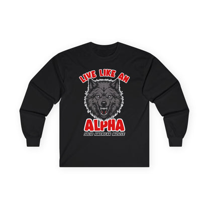 Solid American Muscle - Live Like an Alpha - Gray Wolf Long Sleeve T-Shirt
