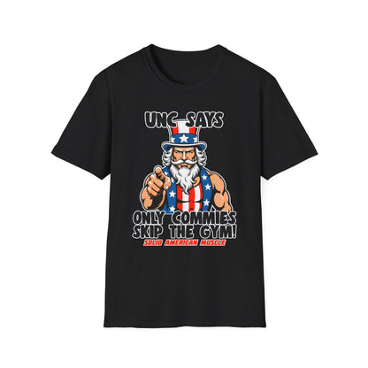 Solid American Muscle - Only Commies Skip the Gym! - Uncle Sam T-Shirt