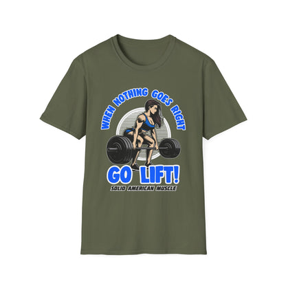 Solid American Muscle - When Nothing Goes Right Go Lift - Woman Lifter - T-Shirt