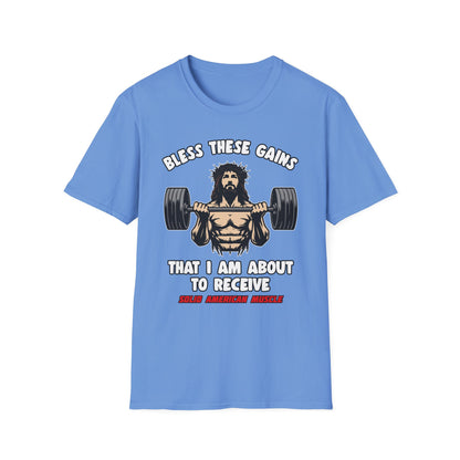 Solid American Muscle - Bless These Gains - Jesus T-Shirt