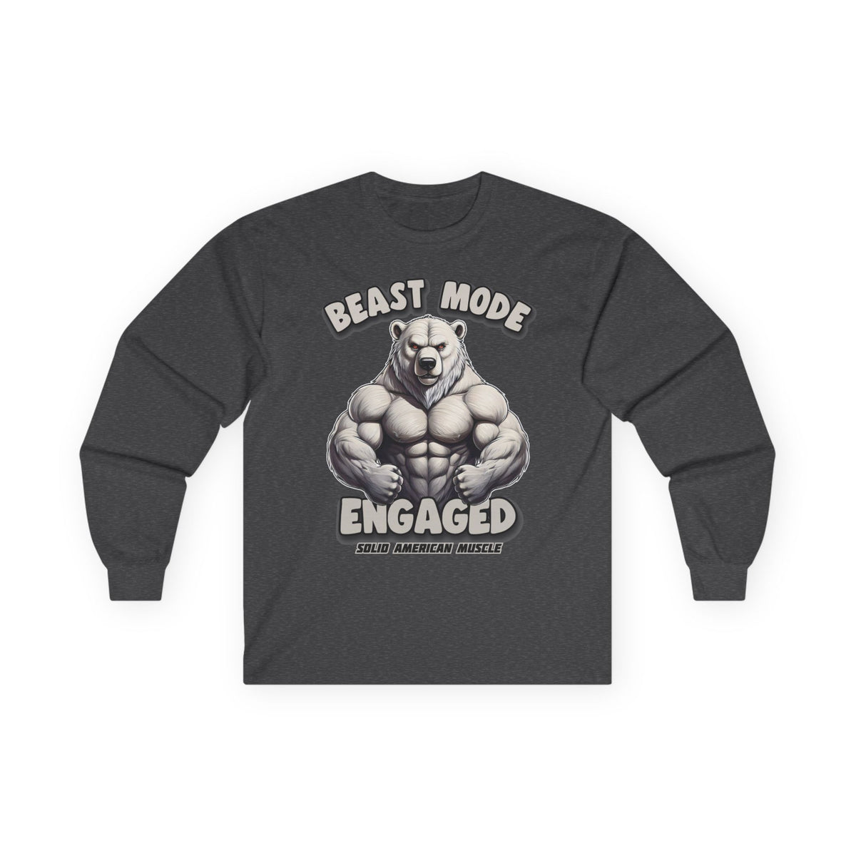 Solid American Muscle - Beast Mode Engaged - Muscular Polar Bear Long Sleeve T-Shirt
