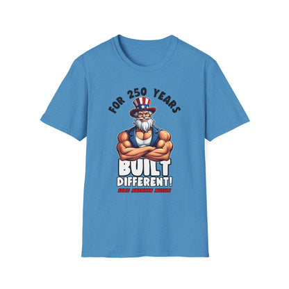 Solid American Muscle - For 250 Years Built Different! - Patriotic July 4th Uncle Sam T-Shirt