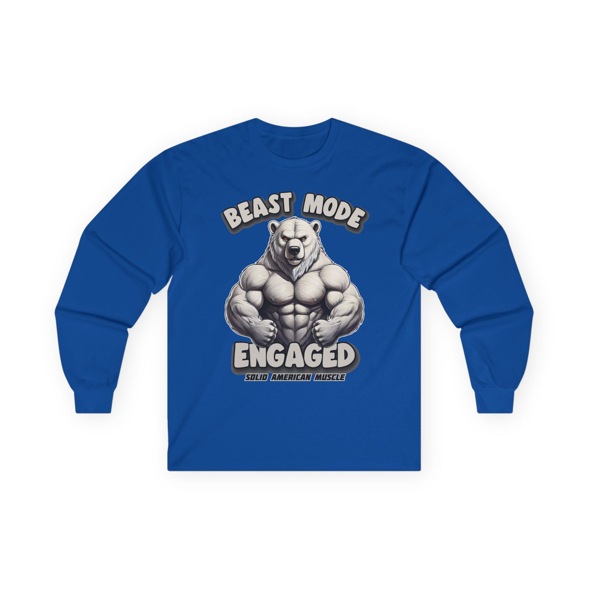 Solid American Muscle - Beast Mode Engaged - Muscular Polar Bear Long Sleeve T-Shirt