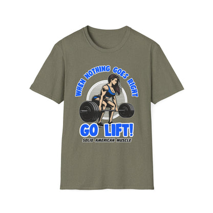 Solid American Muscle - When Nothing Goes Right Go Lift - Woman Lifter - T-Shirt