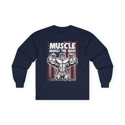 Solid American Muscle - Muscle Makes The Man - USA Flag - Long Sleeve T-Shirt
