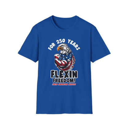 Solid American Muscle - For 250 Years Flexin Freedom! - USA Eagle 4th of July T-Shirt