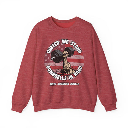 Solid American Muscle - United We Stand Dumbbells in Hand - USA Flag Sweatshirt