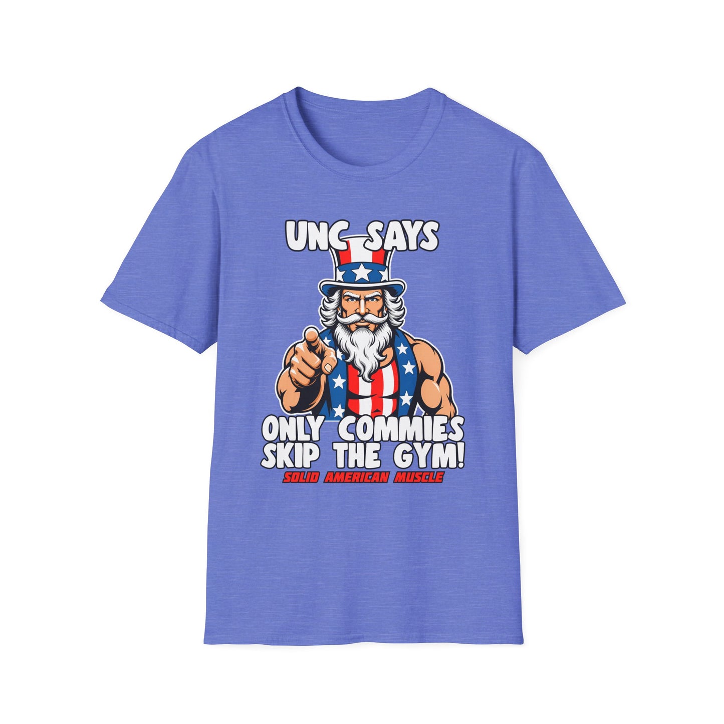 Solid American Muscle - Only Commies Skip the Gym! - Uncle Sam T-Shirt