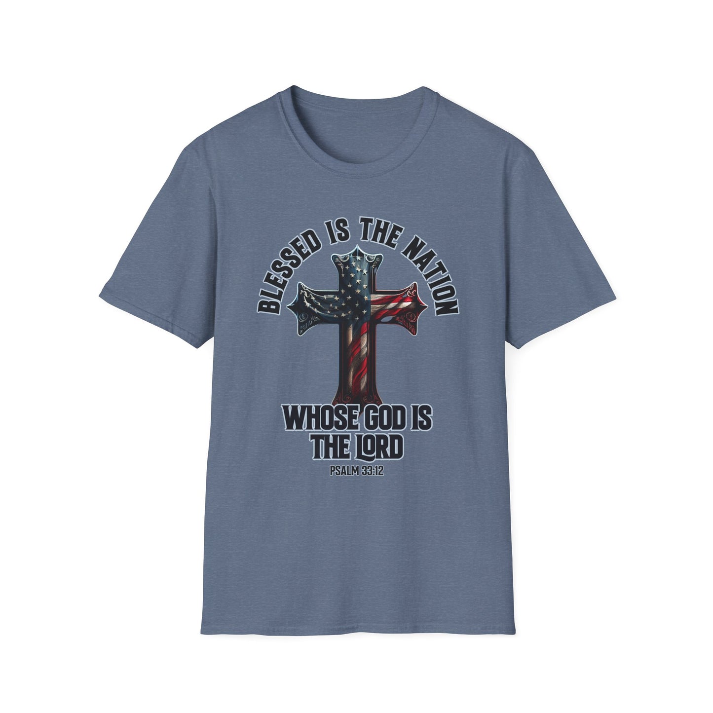 Patriot Collection - Blessed Is The Nation, Whose God Is The Lord (Psalm 33:12) - American Cross T-Shirt