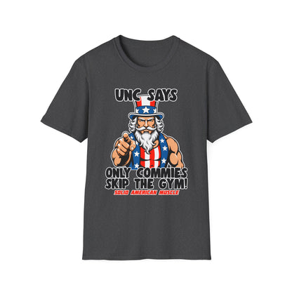 Solid American Muscle - Only Commies Skip the Gym! - Uncle Sam T-Shirt