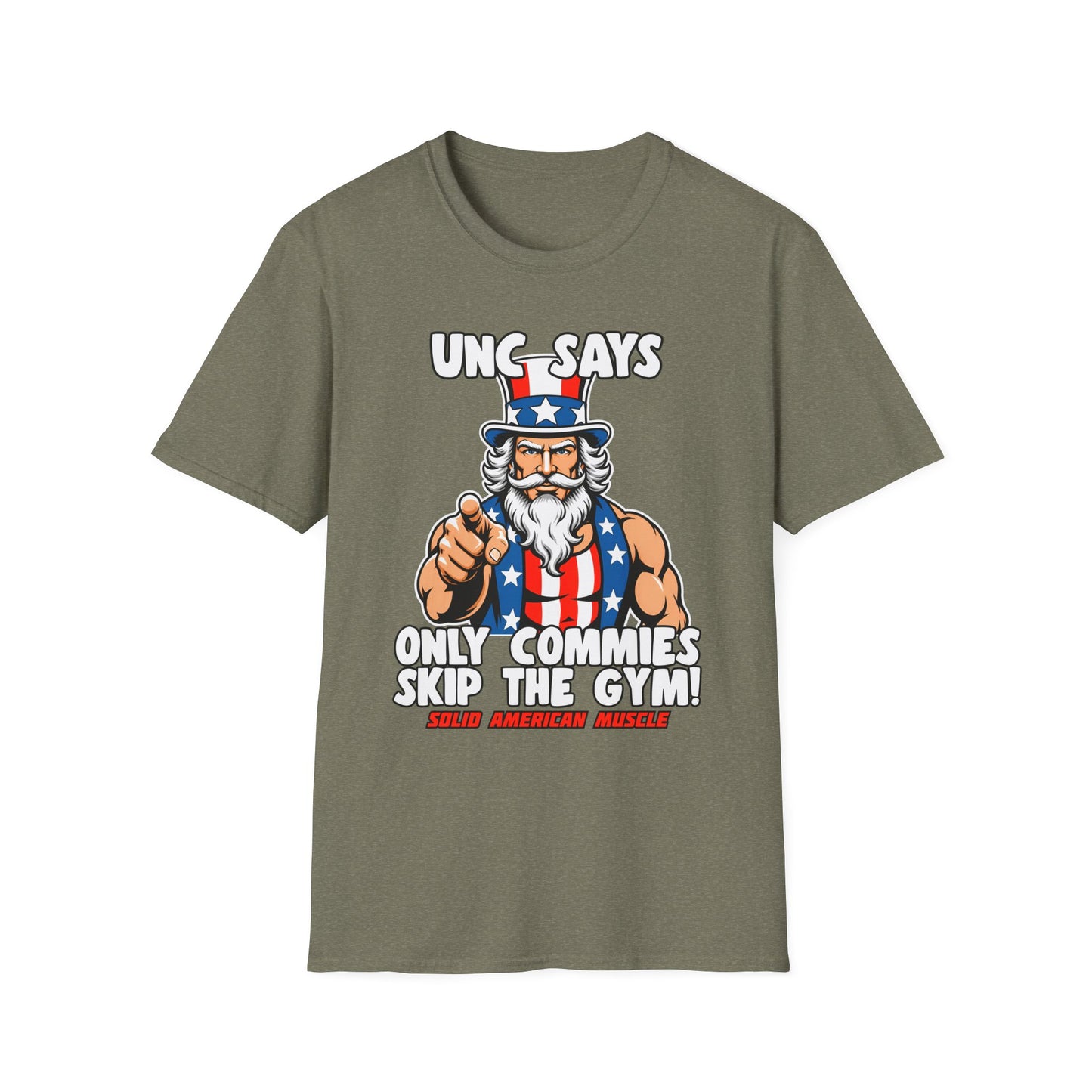 Solid American Muscle - Only Commies Skip the Gym! - Uncle Sam T-Shirt