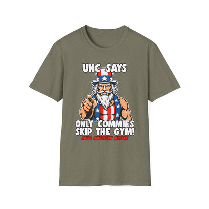 Solid American Muscle - Only Commies Skip the Gym! - Uncle Sam T-Shirt