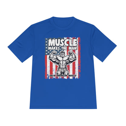 Solid American Muscle - Muscle Makes the Man - USA Flag Moisture Wicking T-Shirt