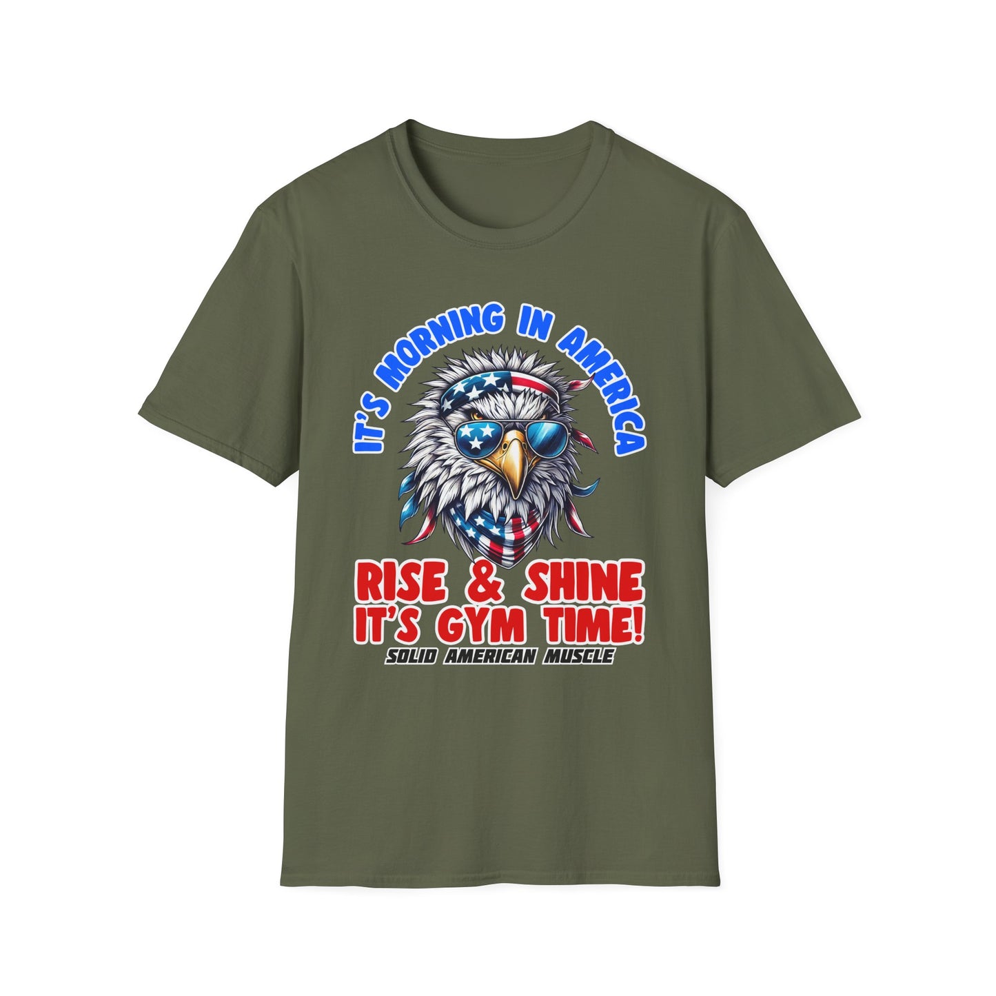 Solid American Muscle - It's Morning In America - Rise & Shine It's Gym Time! - USA Eagle T-Shirt