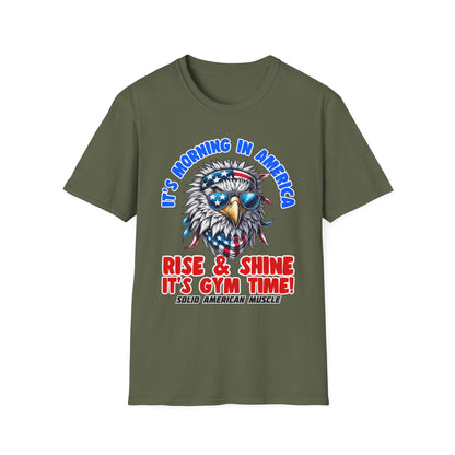Solid American Muscle - It's Morning In America - Rise & Shine It's Gym Time! - USA Eagle T-Shirt