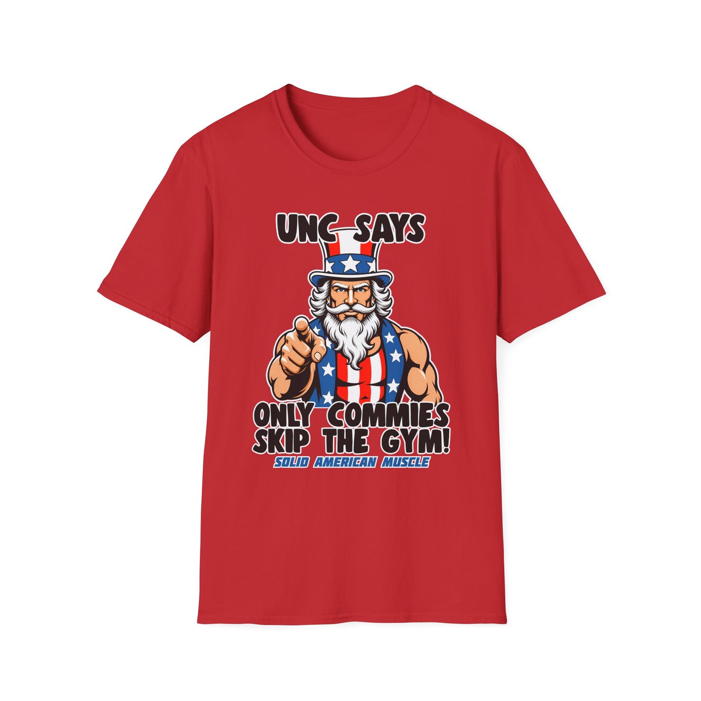Solid American Muscle - Only Commies Skip the Gym! - Uncle Sam T-Shirt