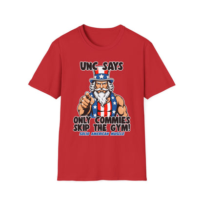 Solid American Muscle - Only Commies Skip the Gym! - Uncle Sam T-Shirt