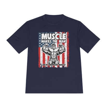Solid American Muscle - Muscle Makes the Man - USA Flag Moisture Wicking T-Shirt