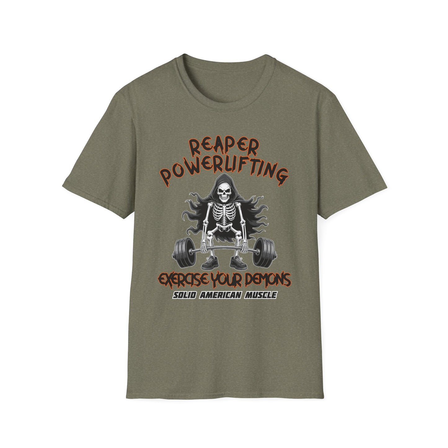 Solid American Muscle - Reaper Powerlifting - Grim Reaper Halloween Gym T-Shirt