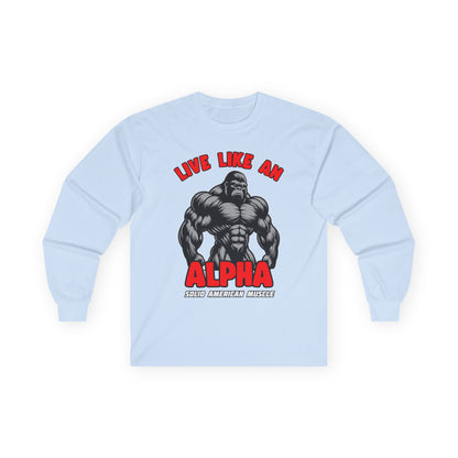 Solid American Muscle - Live Like An Alpha - Silverback Gorilla Long Sleeve T-Shirt