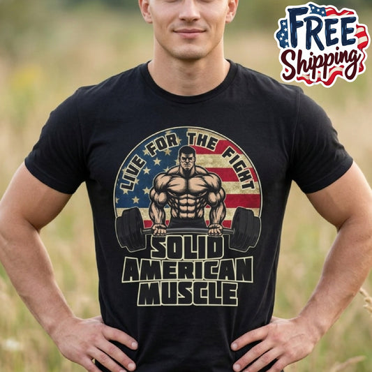 Solid American Muscle - Live for the Fight - Rustic Logo T-Shirt
