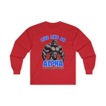 Solid American Muscle - Live Like An Alpha - Silverback Gorilla Long Sleeve T-Shirt
