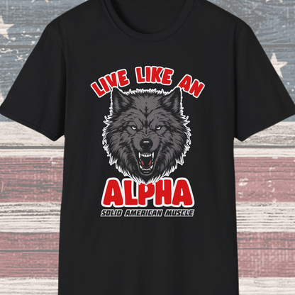 Solid American Muscle - Live Like an Alpha - Gray Wolf T-Shirt