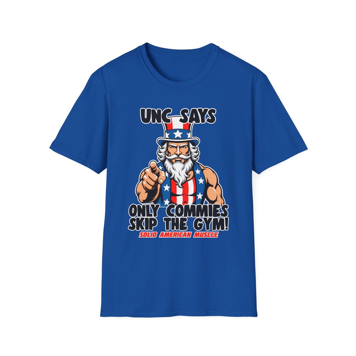 Solid American Muscle - Only Commies Skip the Gym! - Uncle Sam T-Shirt