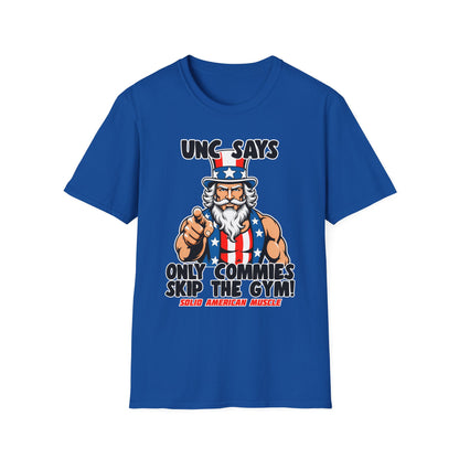 Solid American Muscle - Only Commies Skip the Gym! - Uncle Sam T-Shirt