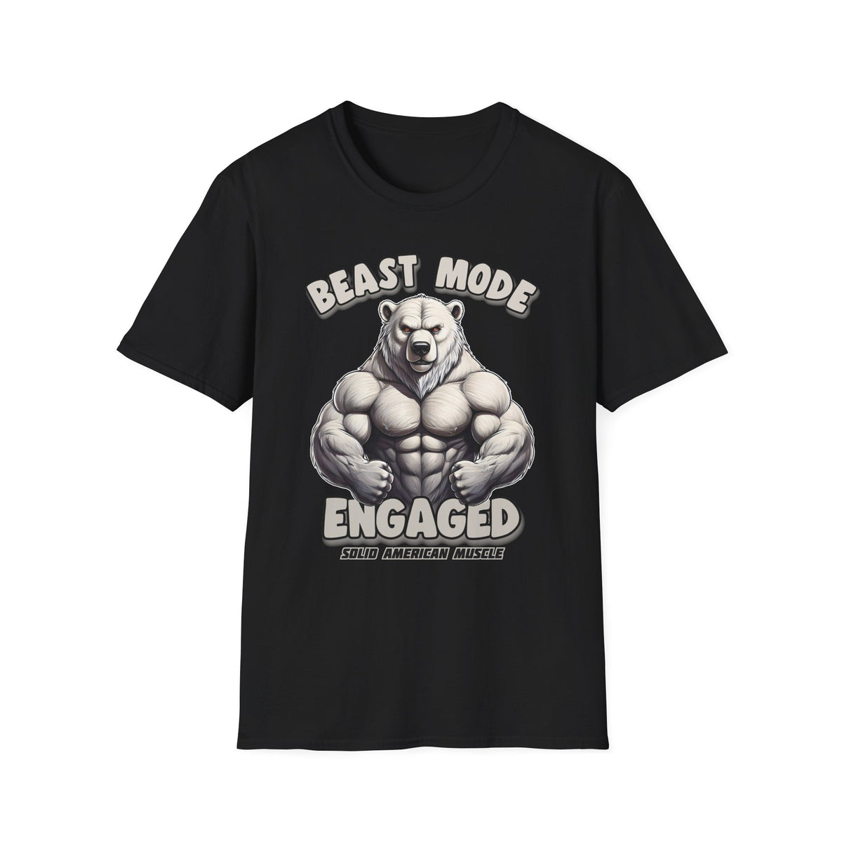 Solid American Muscle - Beast Mode Engaged - Muscular Polar Bear Gym T-Shirt