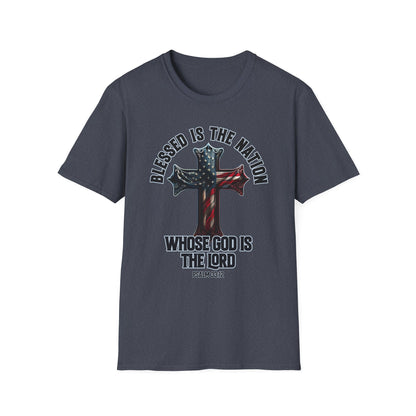 Patriot Collection - Blessed Is The Nation, Whose God Is The Lord (Psalm 33:12) - American Cross T-Shirt