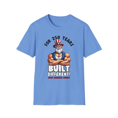 Solid American Muscle - For 250 Years Built Different! - Patriotic July 4th Uncle Sam T-Shirt