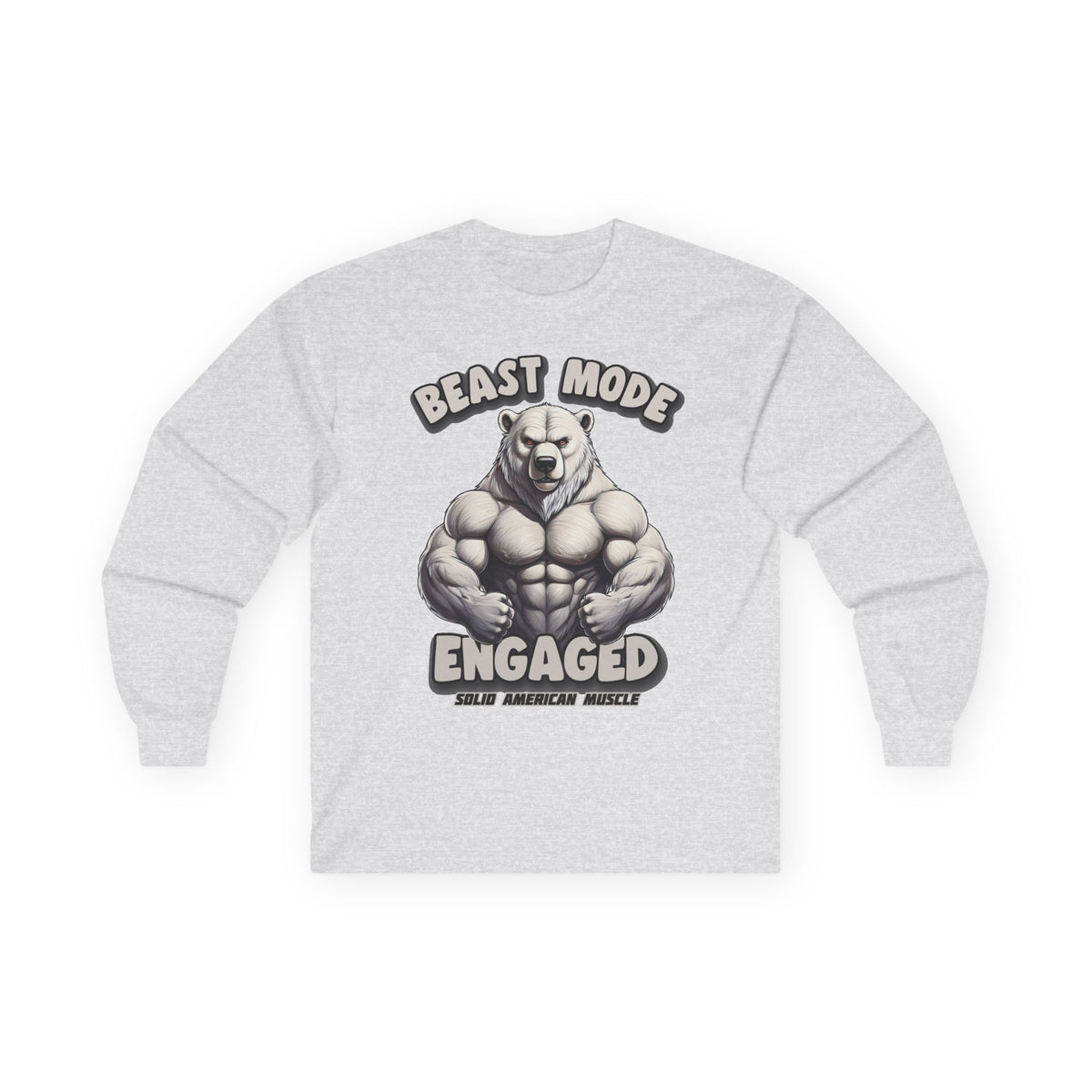 Solid American Muscle - Beast Mode Engaged - Muscular Polar Bear Long Sleeve T-Shirt