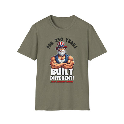 Solid American Muscle - For 250 Years Built Different! - Patriotic July 4th Uncle Sam T-Shirt