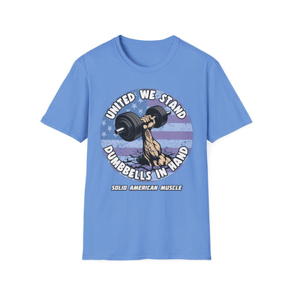 Solid American Muscle - United We Stand Dumbbells in Hand - USA Flag T-Shirt