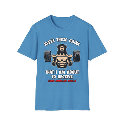 Solid American Muscle - Bless These Gains - Jesus T-Shirt