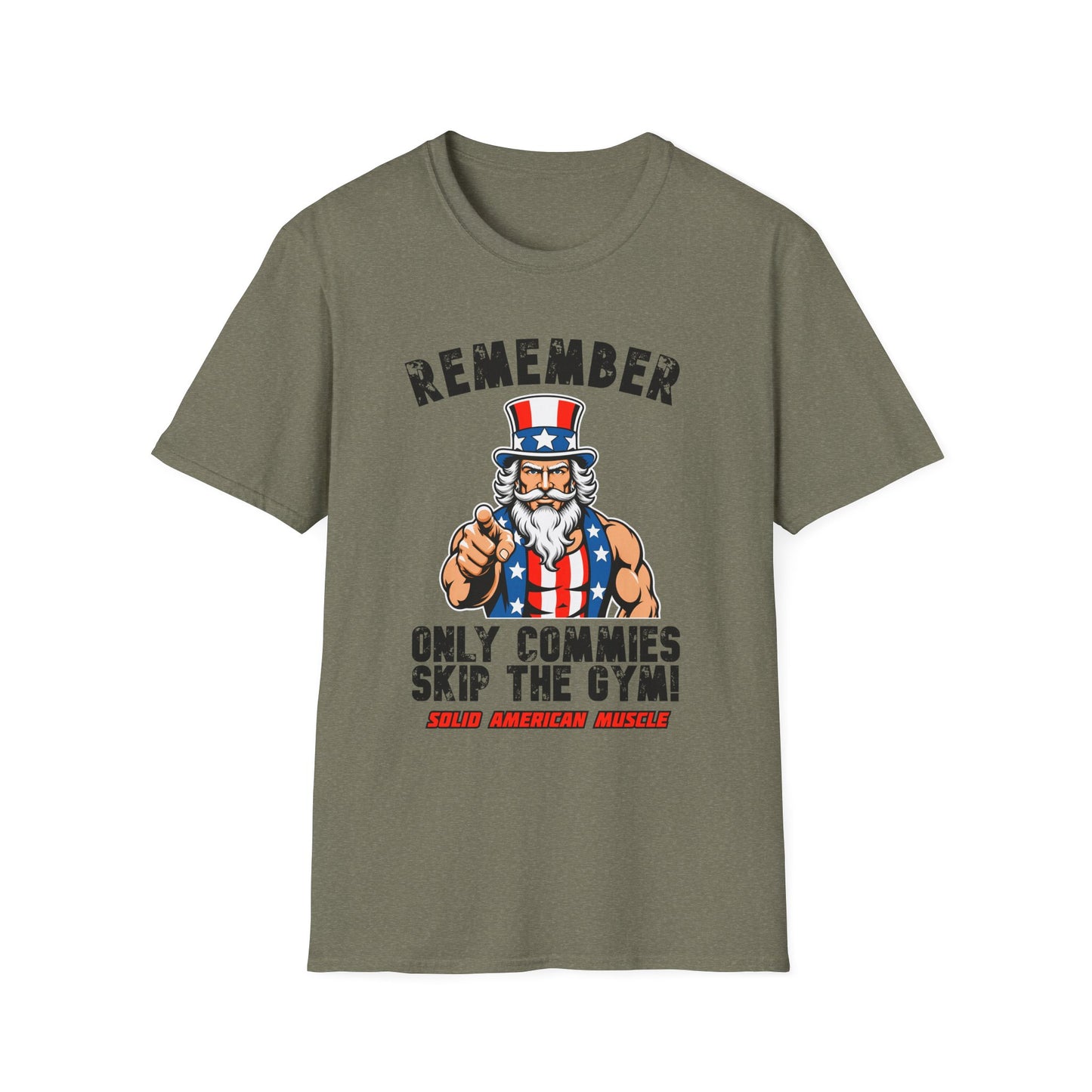 Solid American Muscle - Only Commies Skip the Gym! - Uncle Sam T-Shirt