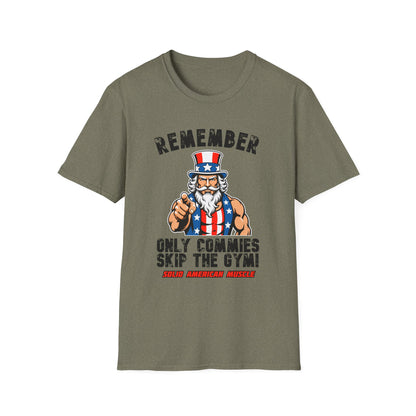 Solid American Muscle - Only Commies Skip the Gym! - Uncle Sam T-Shirt