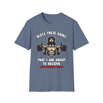 Solid American Muscle - Bless These Gains - Jesus T-Shirt