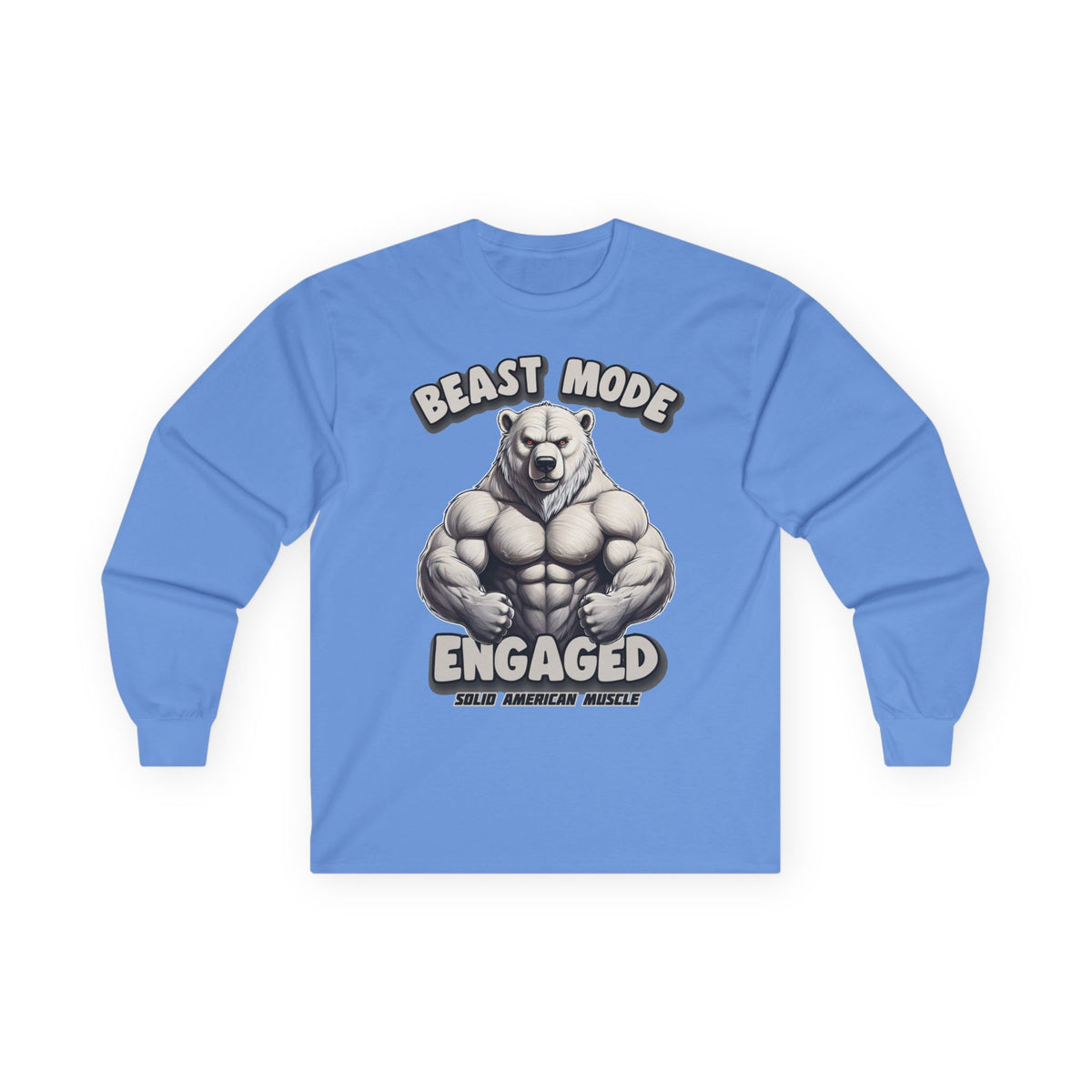 Solid American Muscle - Beast Mode Engaged - Muscular Polar Bear Long Sleeve T-Shirt