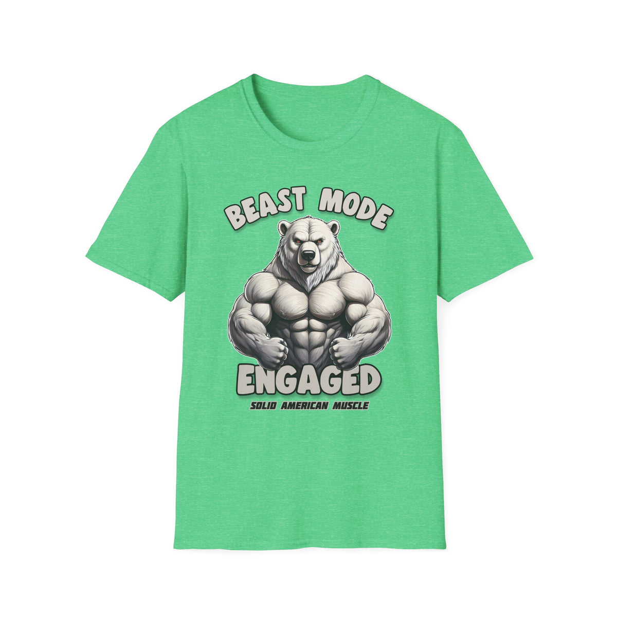 Solid American Muscle - Beast Mode Engaged - Muscular Polar Bear Gym T-Shirt