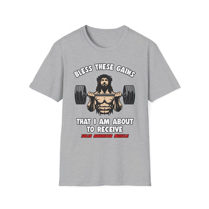 Solid American Muscle - Bless These Gains - Jesus T-Shirt