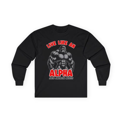 Solid American Muscle - Live Like An Alpha - Silverback Gorilla Long Sleeve T-Shirt