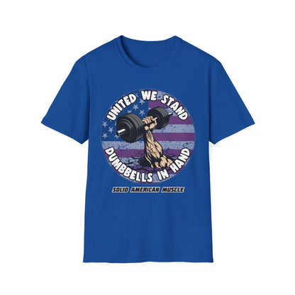 Solid American Muscle - United We Stand Dumbbells in Hand - USA Flag T-Shirt