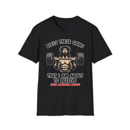 Solid American Muscle - Bless These Gains - Jesus T-Shirt